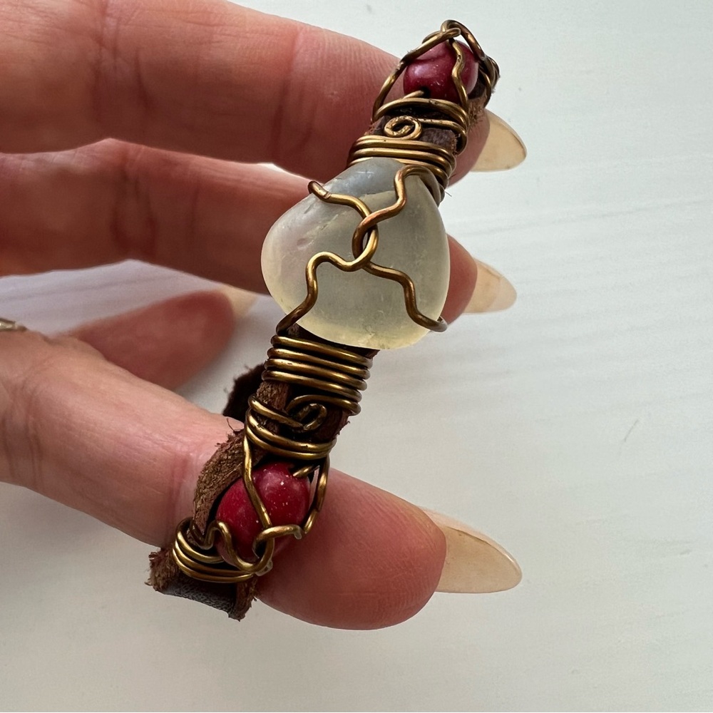 Handmade Leather Stone Bracelet